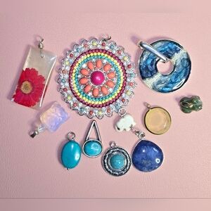 Silvertone And Stone Charms 11pc Lot